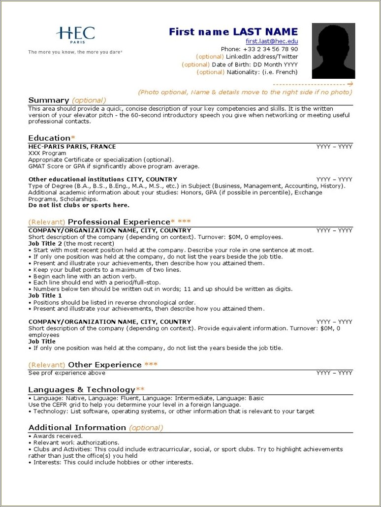 Experience First Or Education First Mba Resume