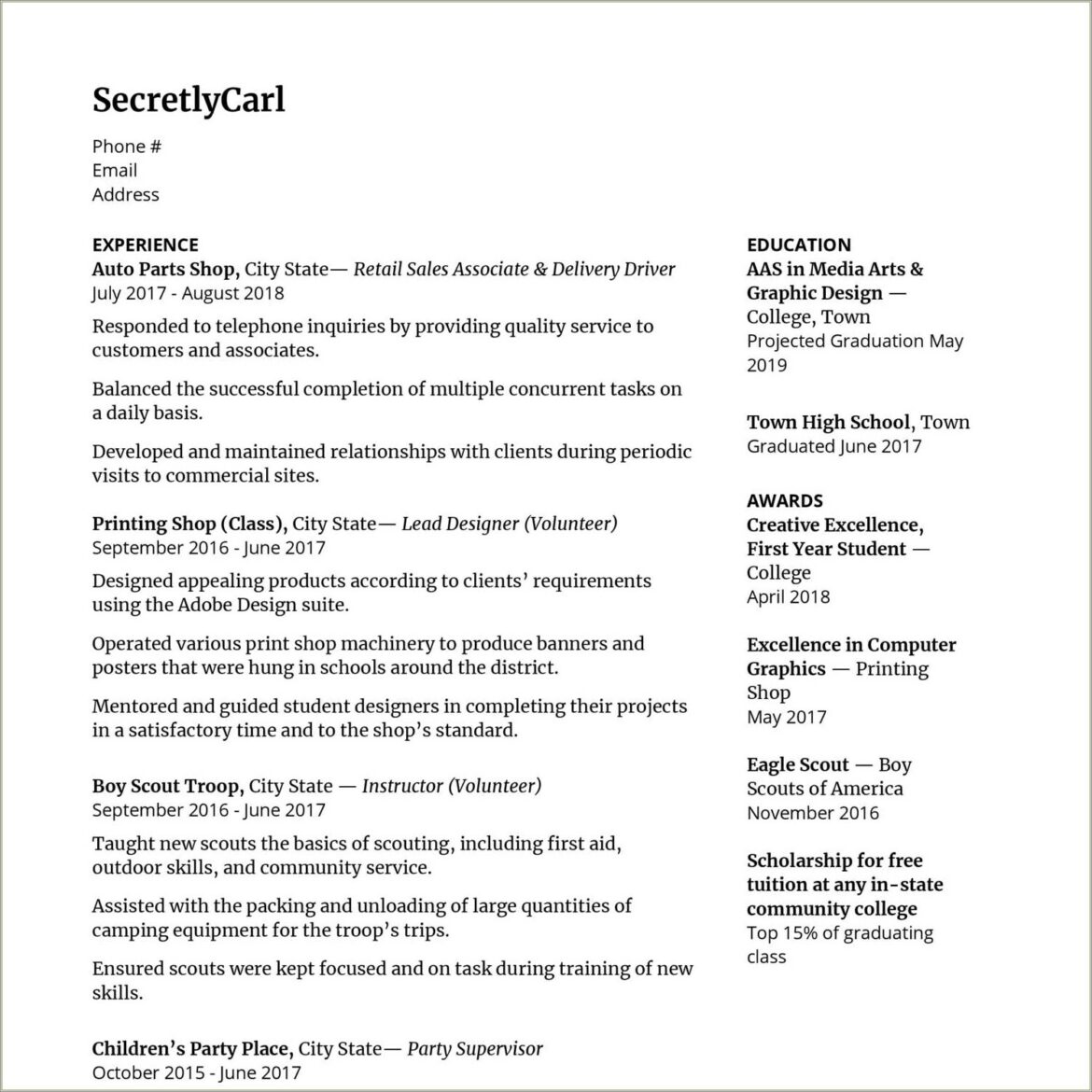 Experience From Boy Scout For Resume