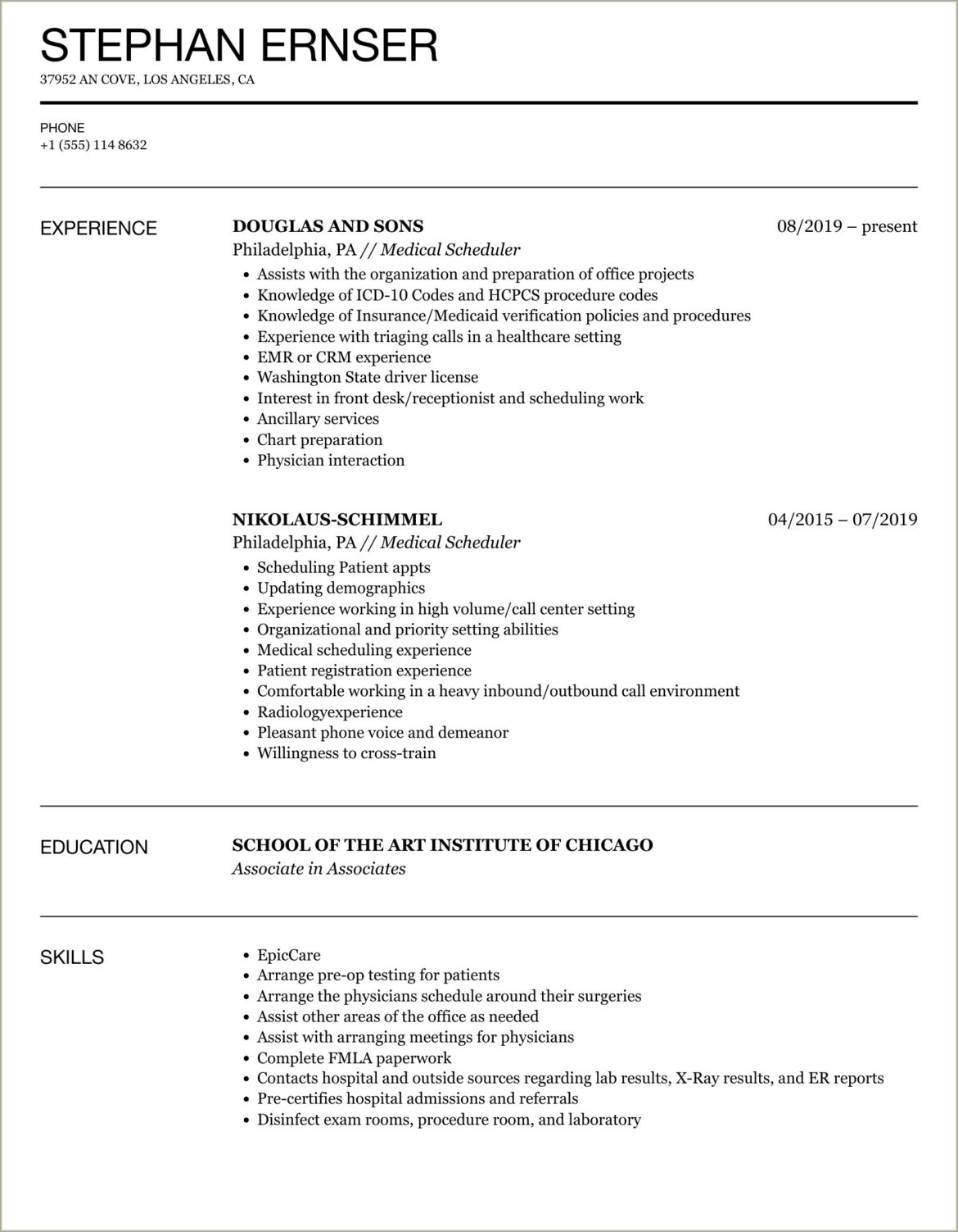 Experience Managing Medical Provider Schedules Resum