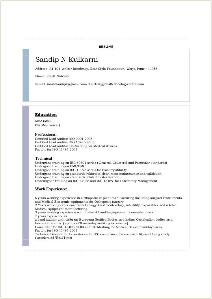 Experience On Cleaning Room Gmp Resume