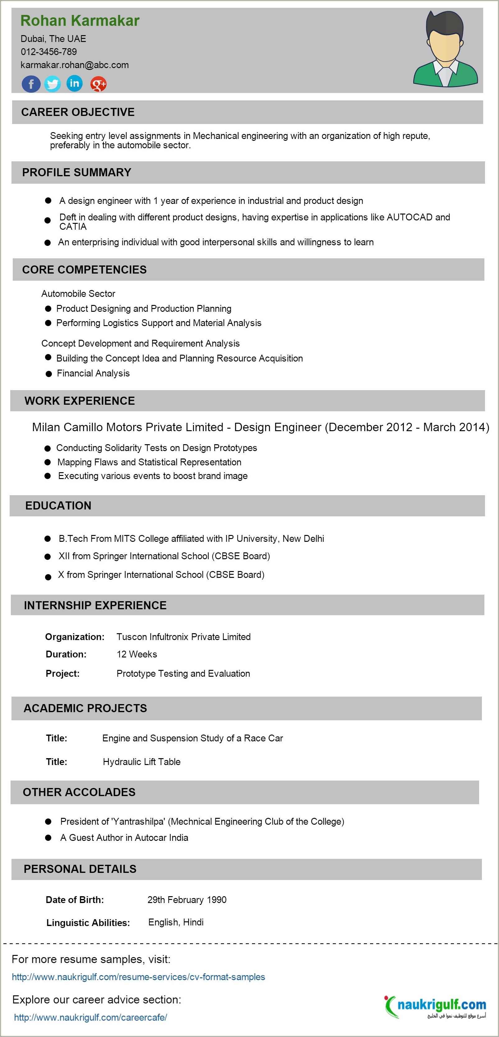 Experience Resume Format For Civil Engineer