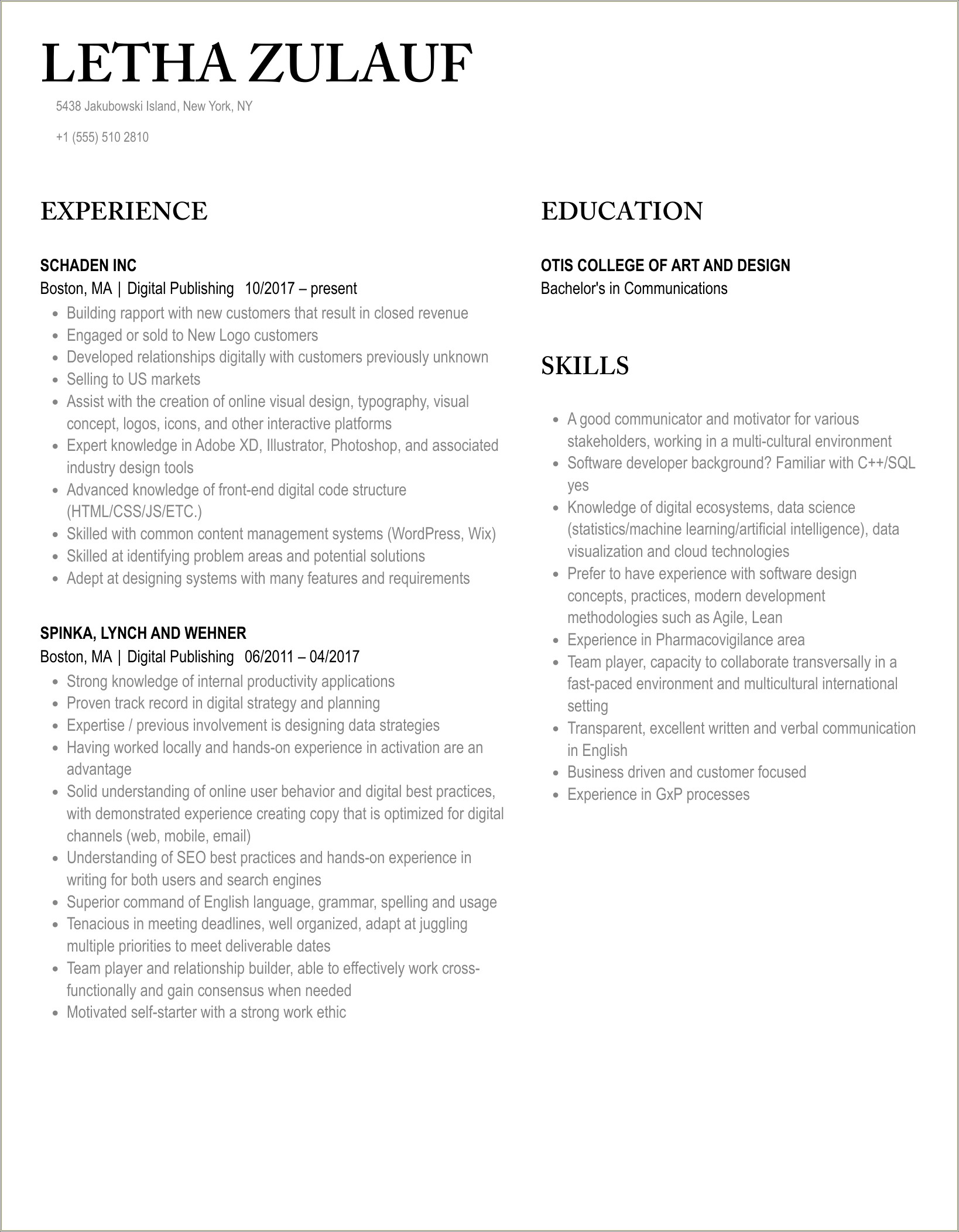 Experience Resume Format For E Publishing