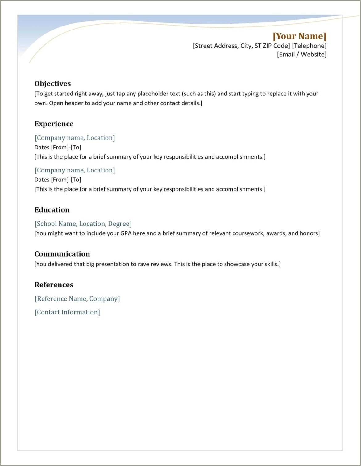 Experience Resume Sample In Word Format