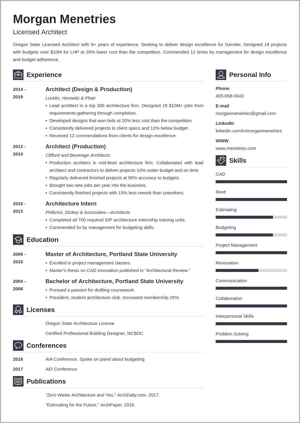 Experience Sec On Resume For Architecture