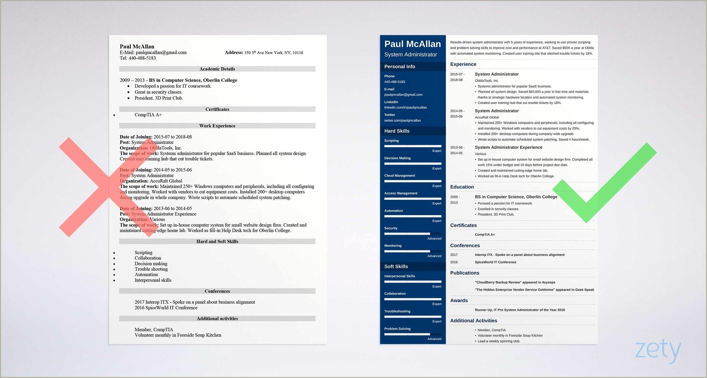 Experience Summary In Resume For System Administrator