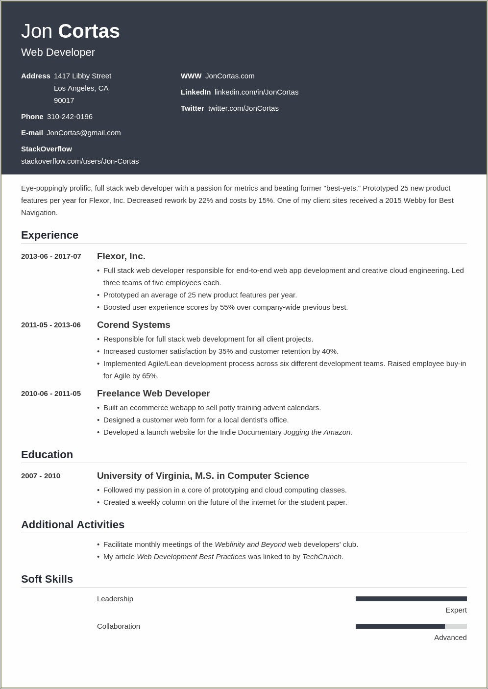 Experience Web Developer Resume Sample Doc