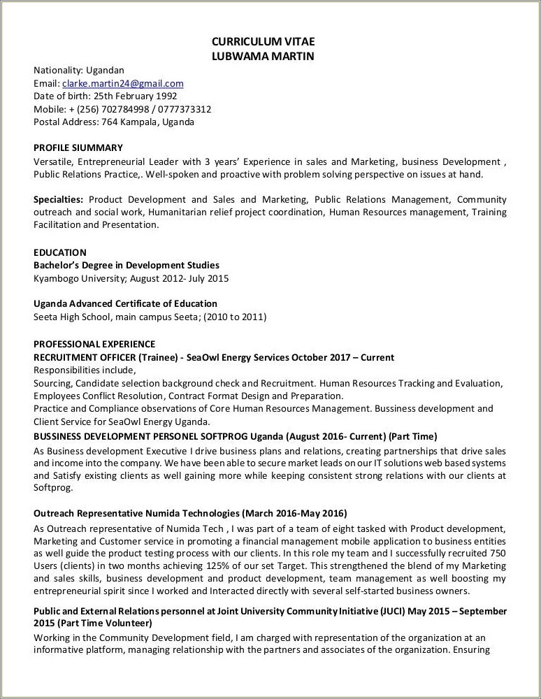 Experience With Community Outreach And Marketing Resume