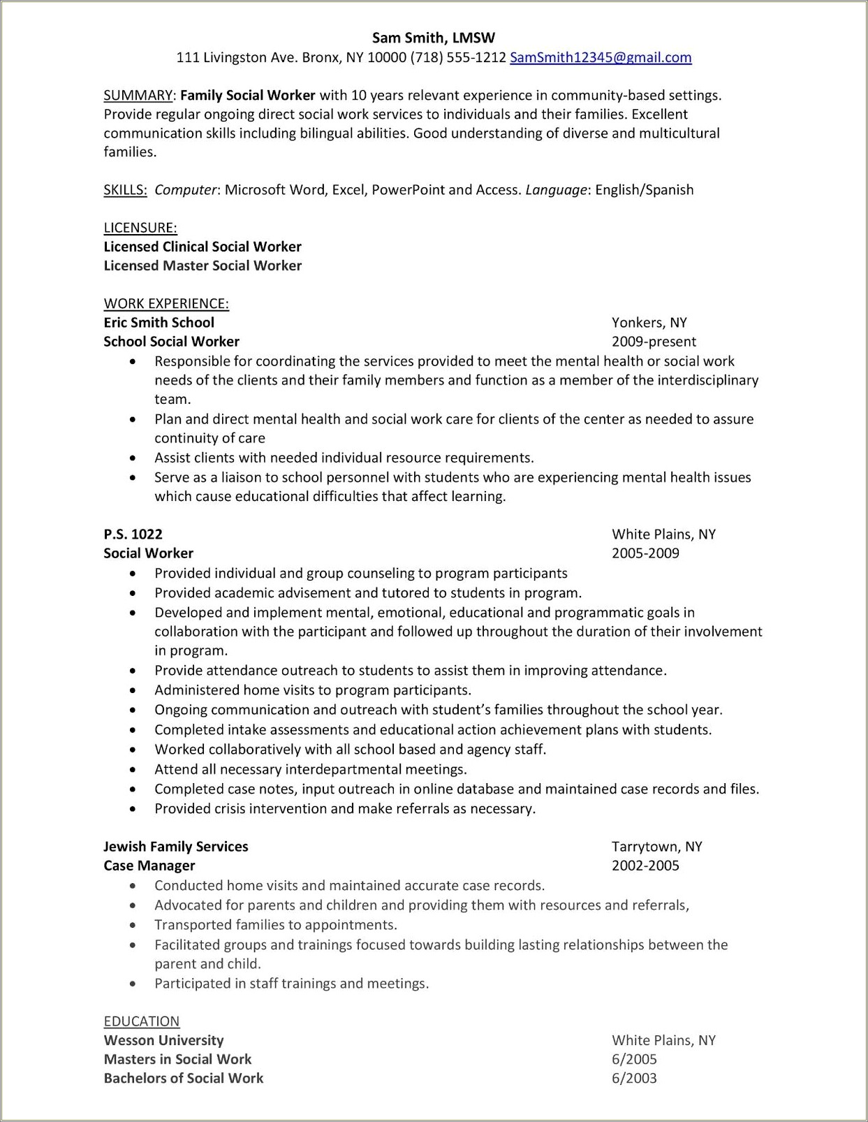 Experience Working With Children On A Resume