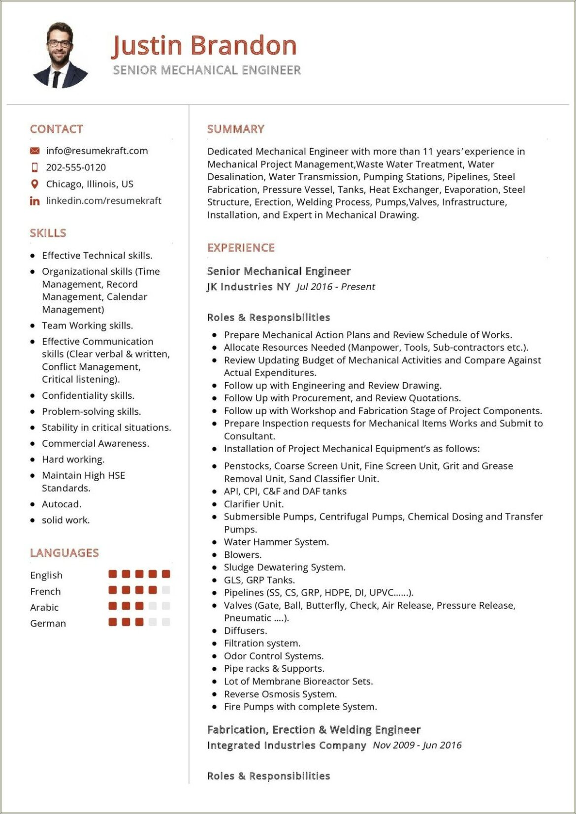 Experienced Mechanical Engineer Resume Word Format