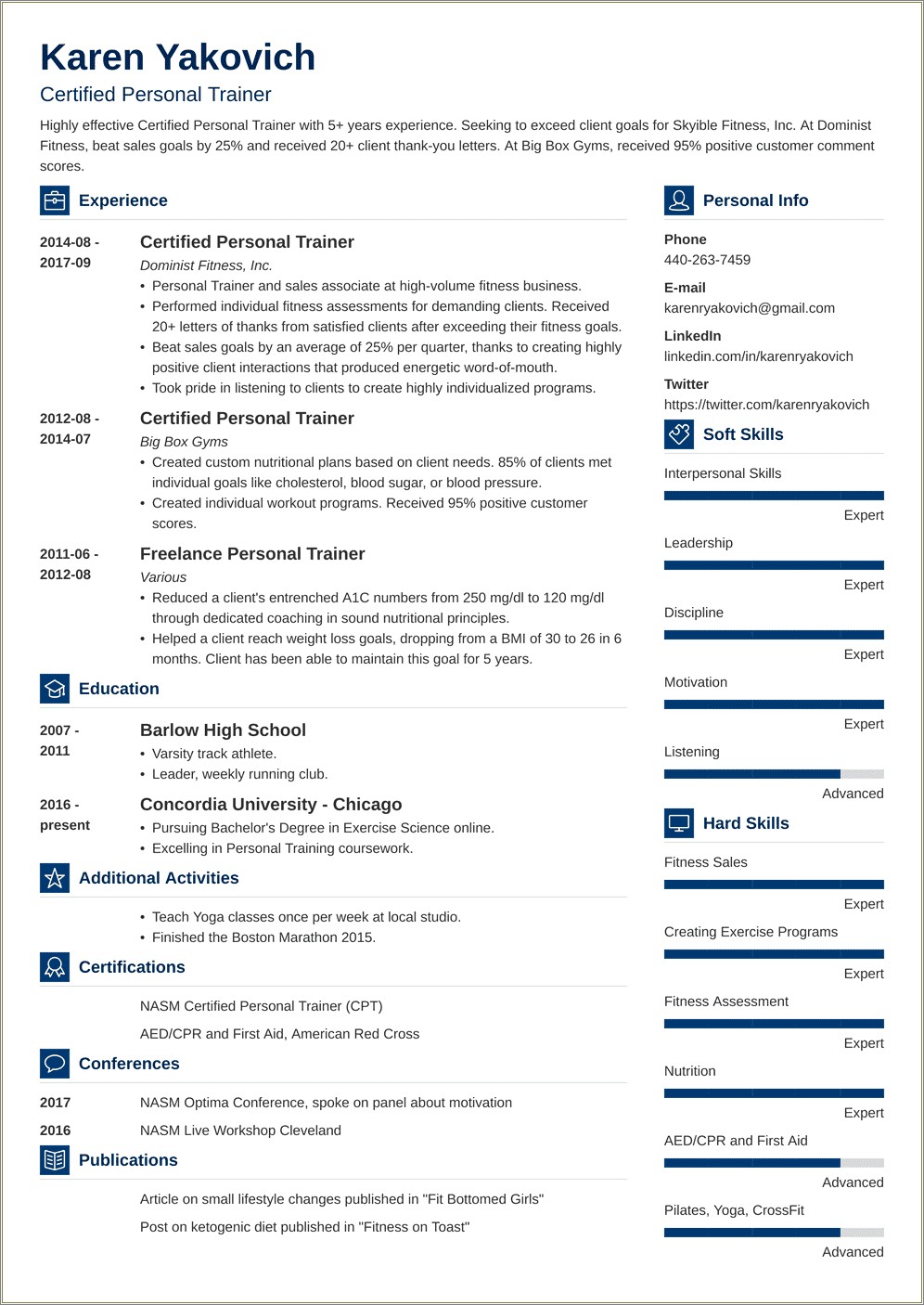 Experiencedathletic Trainer Resume Examples 30 Yrs Experience
