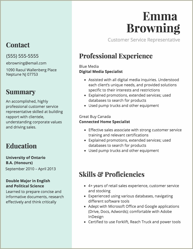 Explaining Customer Service Experience On Resume