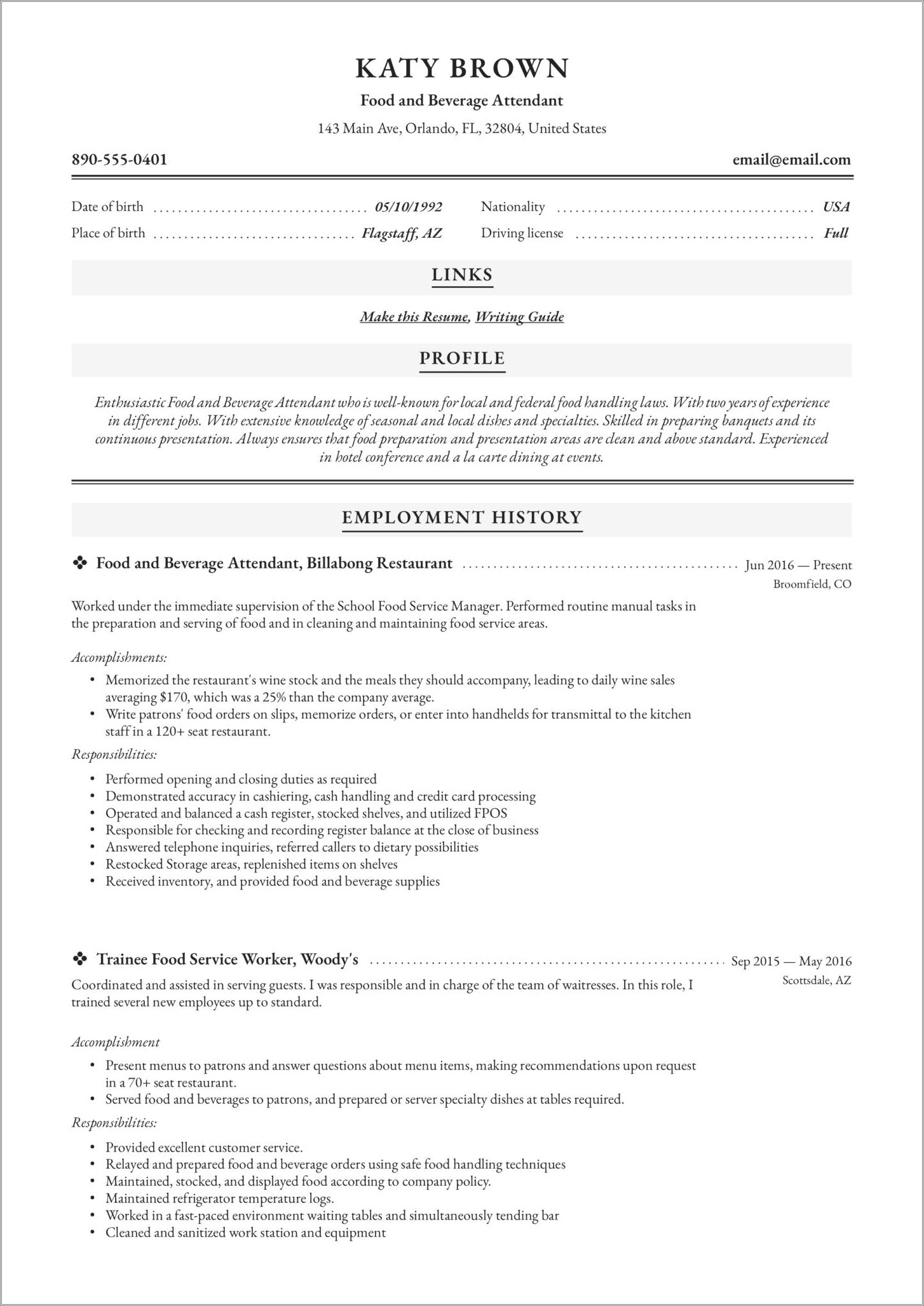 Explaining Restaurant Experience In A Resume