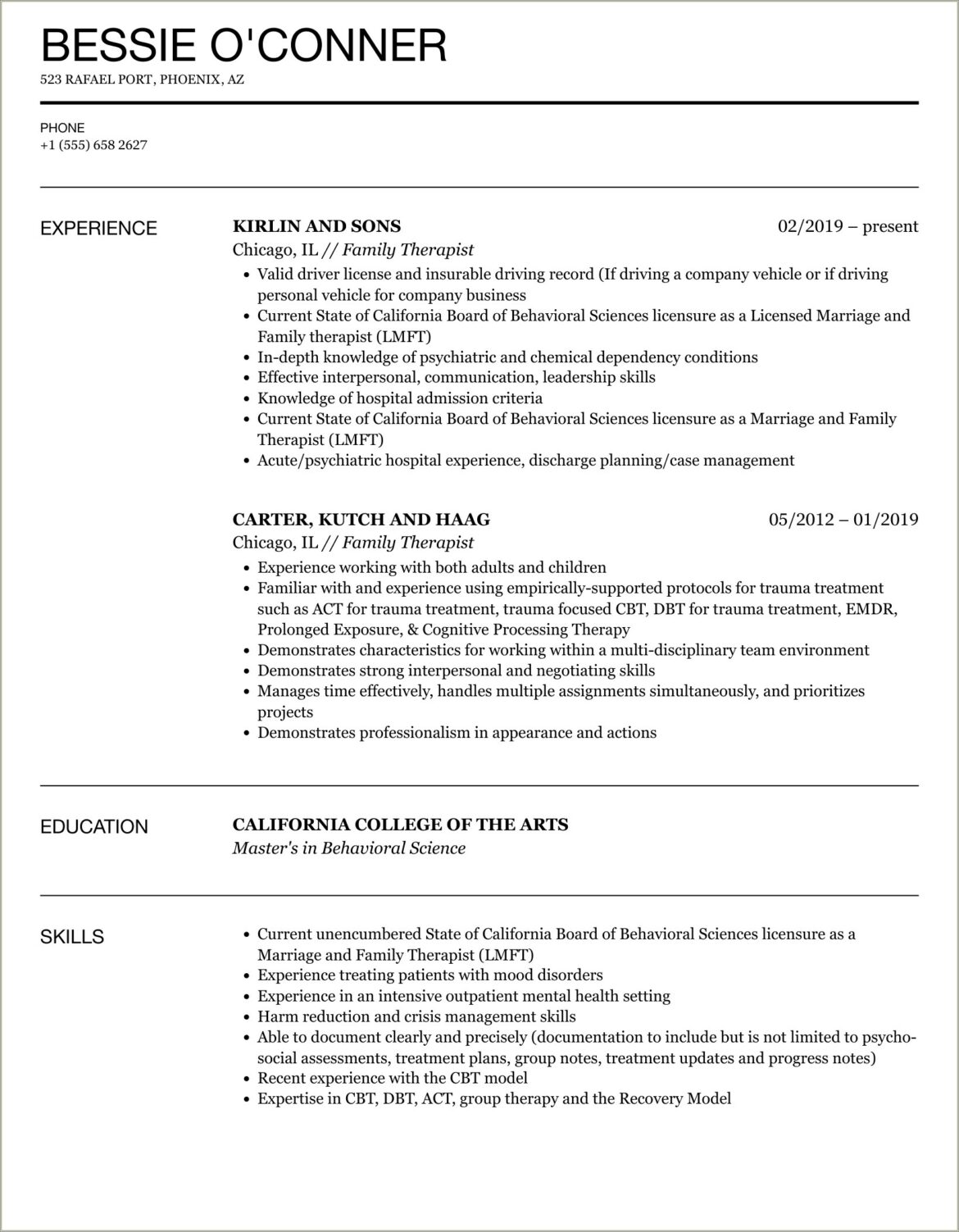 Family Addiction Counseling Internship Resume Examples