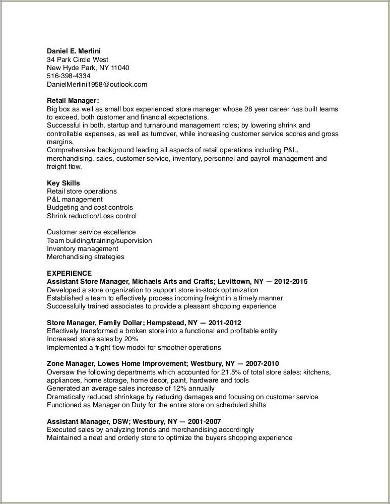 Family Dollar Assistant Store Manager Resume