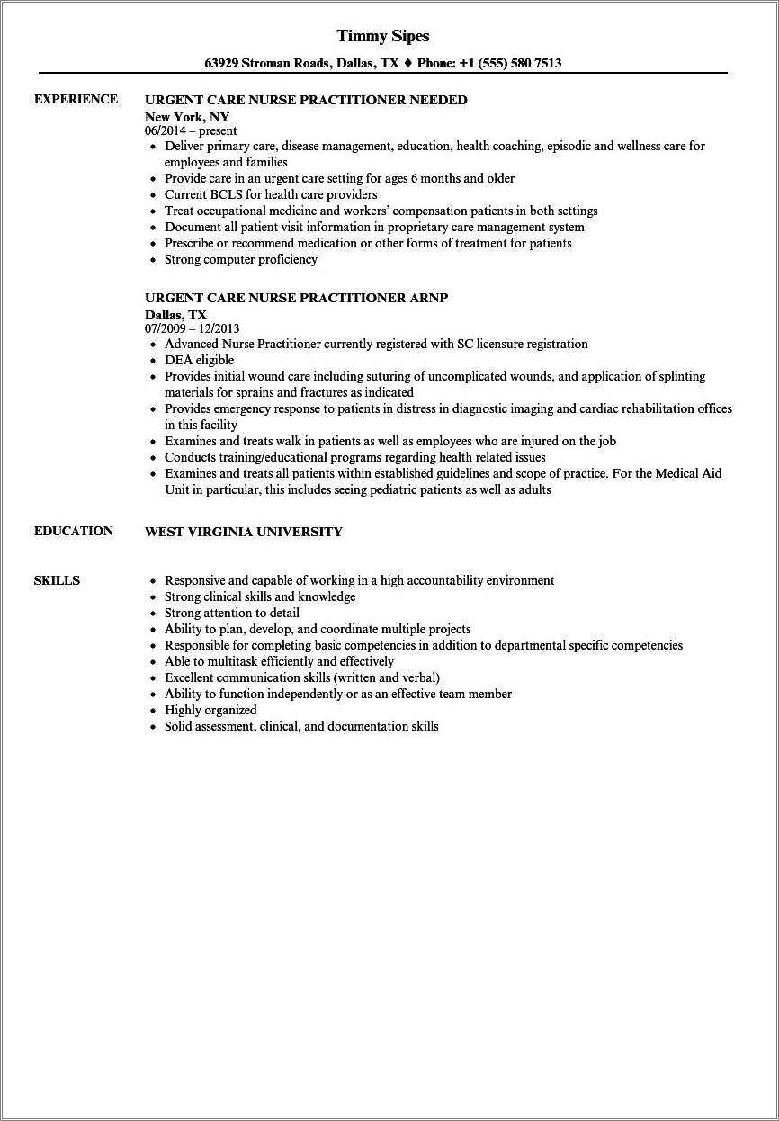 Family Nurse Practitioner Job Description For Resume