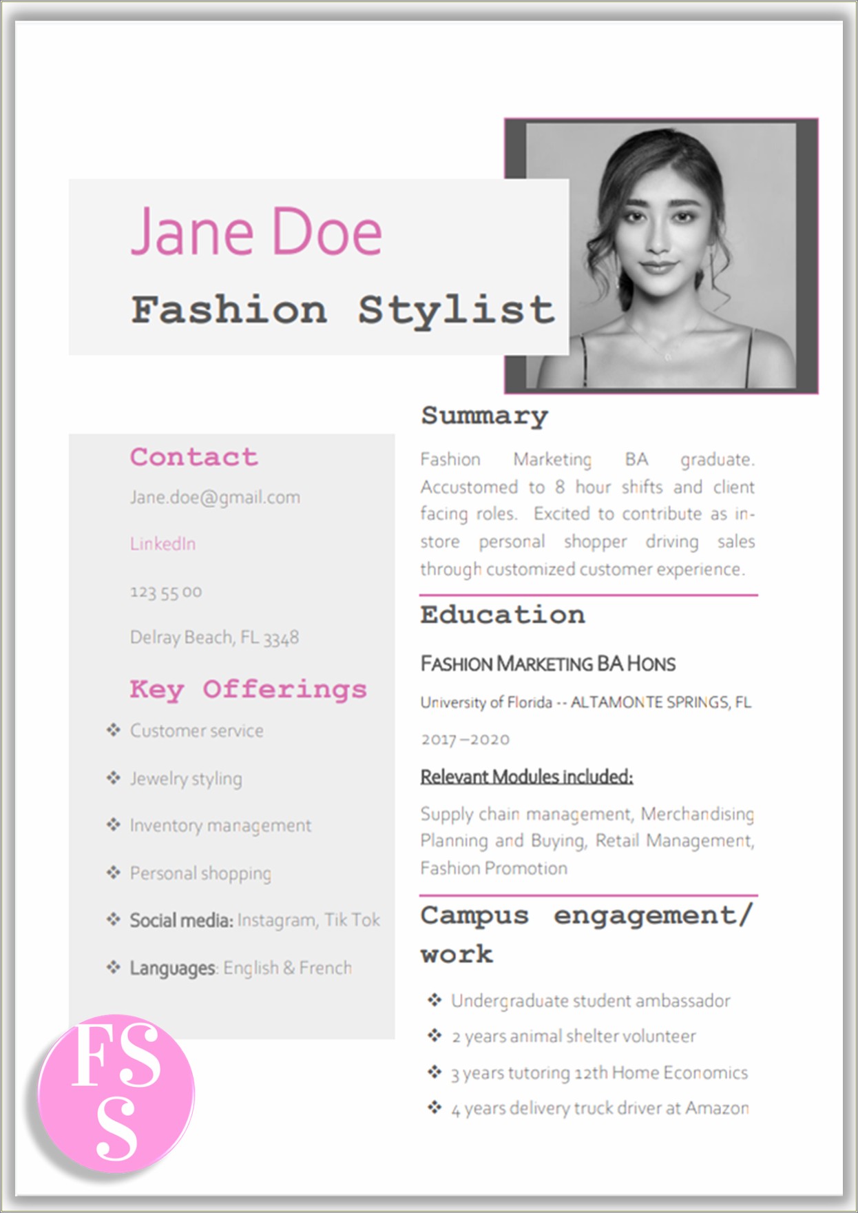 Fashion Stylist Job Description For Resume