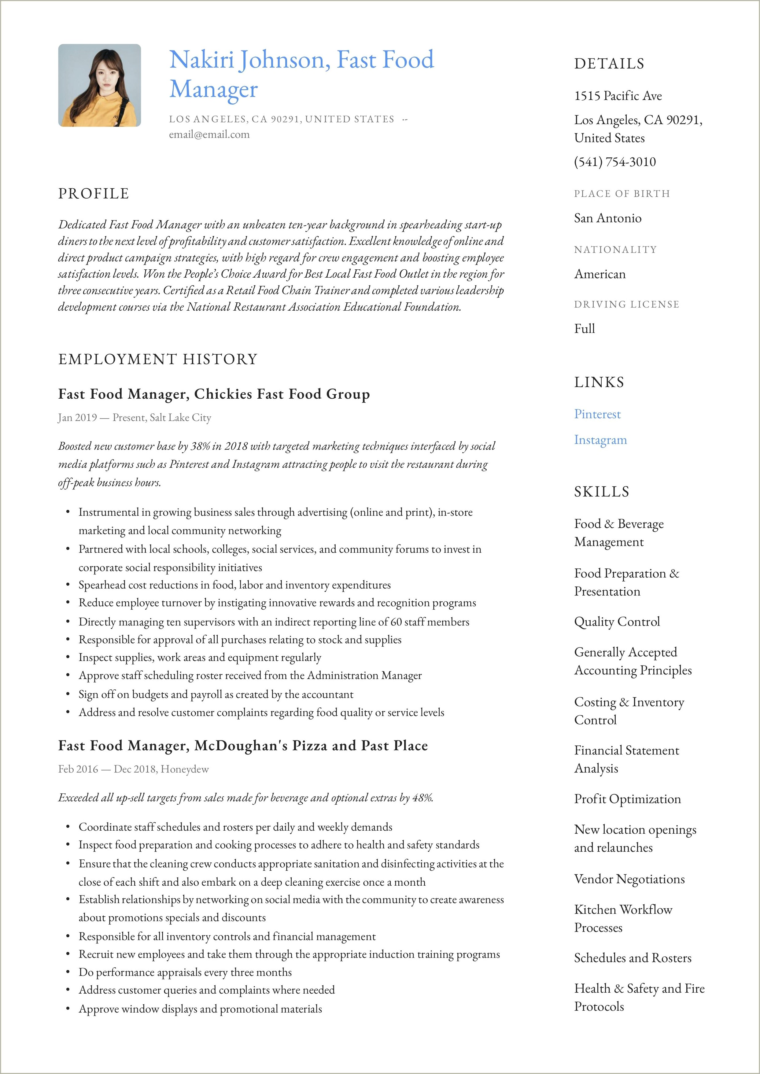 Fast Food Cashier Job Description Resume