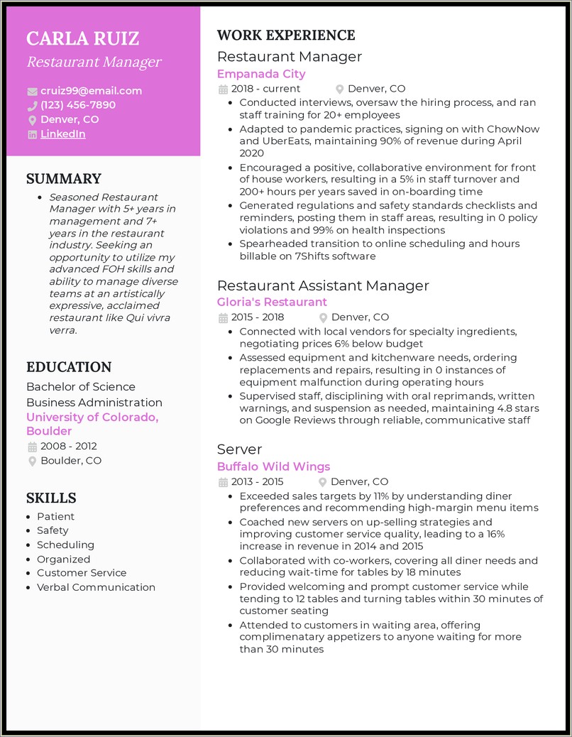 Fast Food Manager Skills To Put On Resume