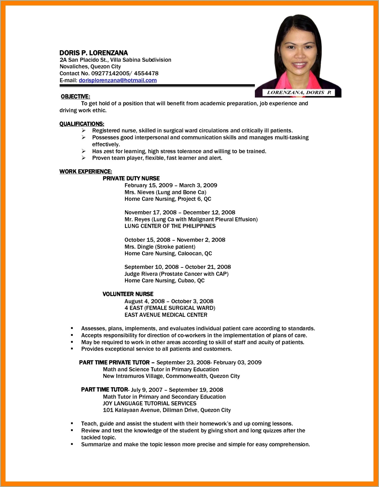 Fast Food Resume Sample With No Experience Philippines