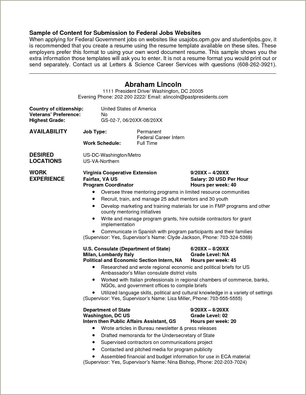 Federal Employee Resume Template For Civilians