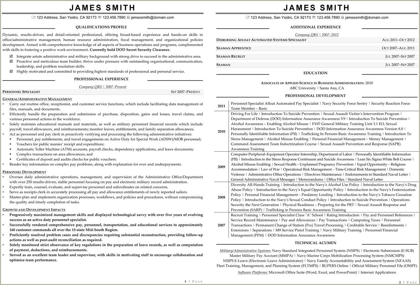 Federal Human Resources Specialist Resume Examples