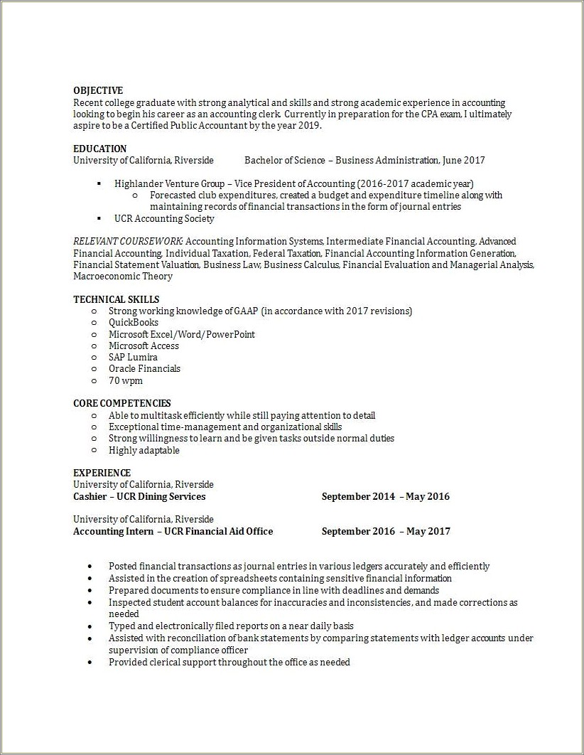 Federal Resume For Recent Graduate No Experience