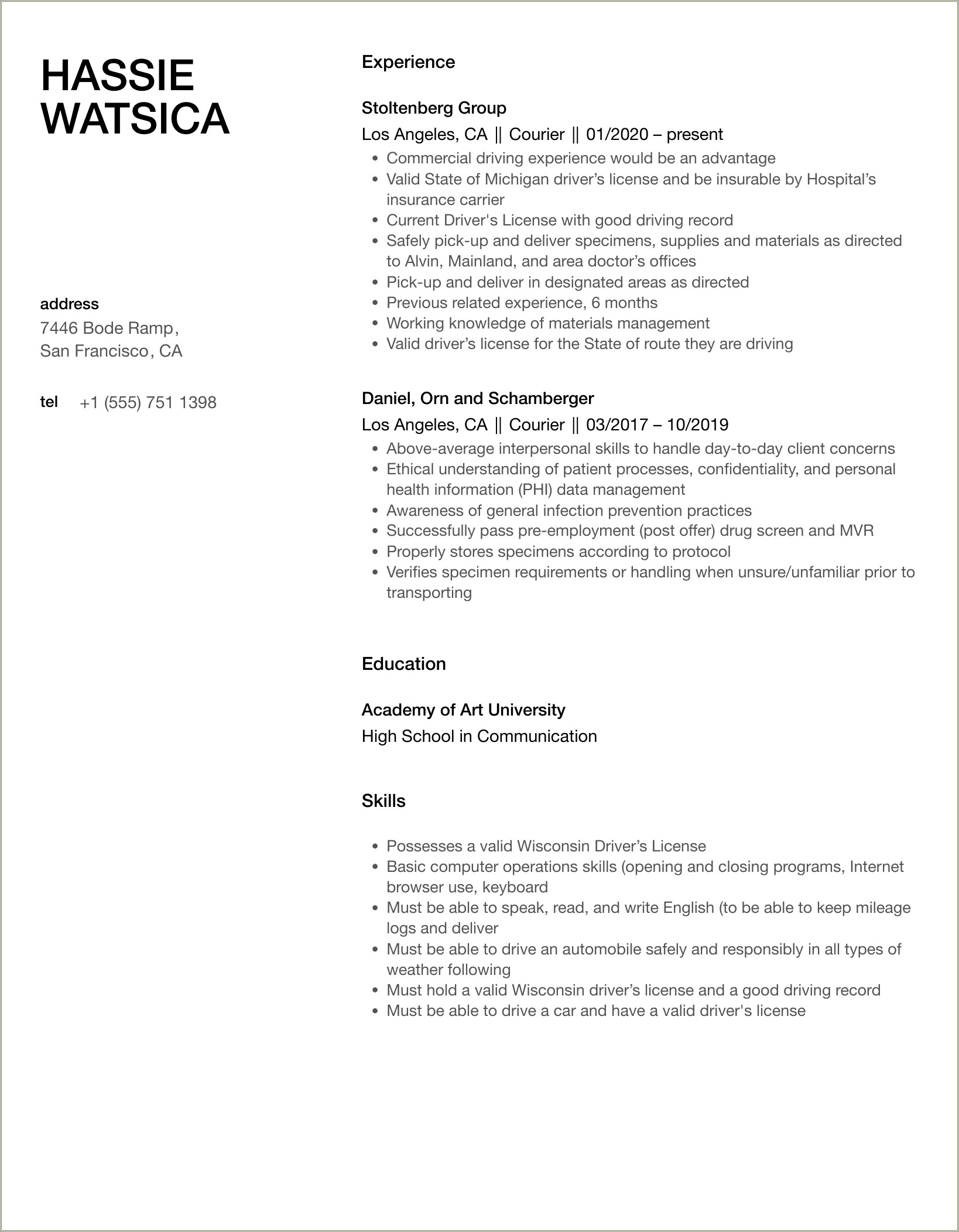Fedex Courier Job Responsibilities For Resume