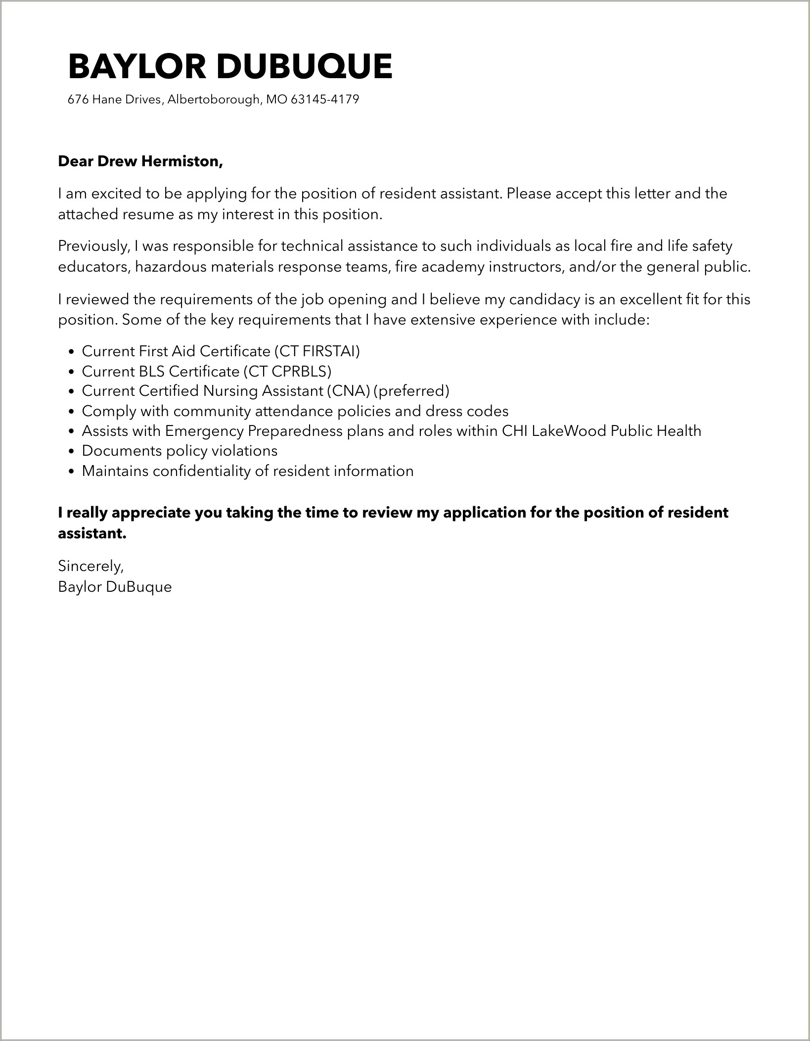 Ferris State University Ra Resume Cover Letter