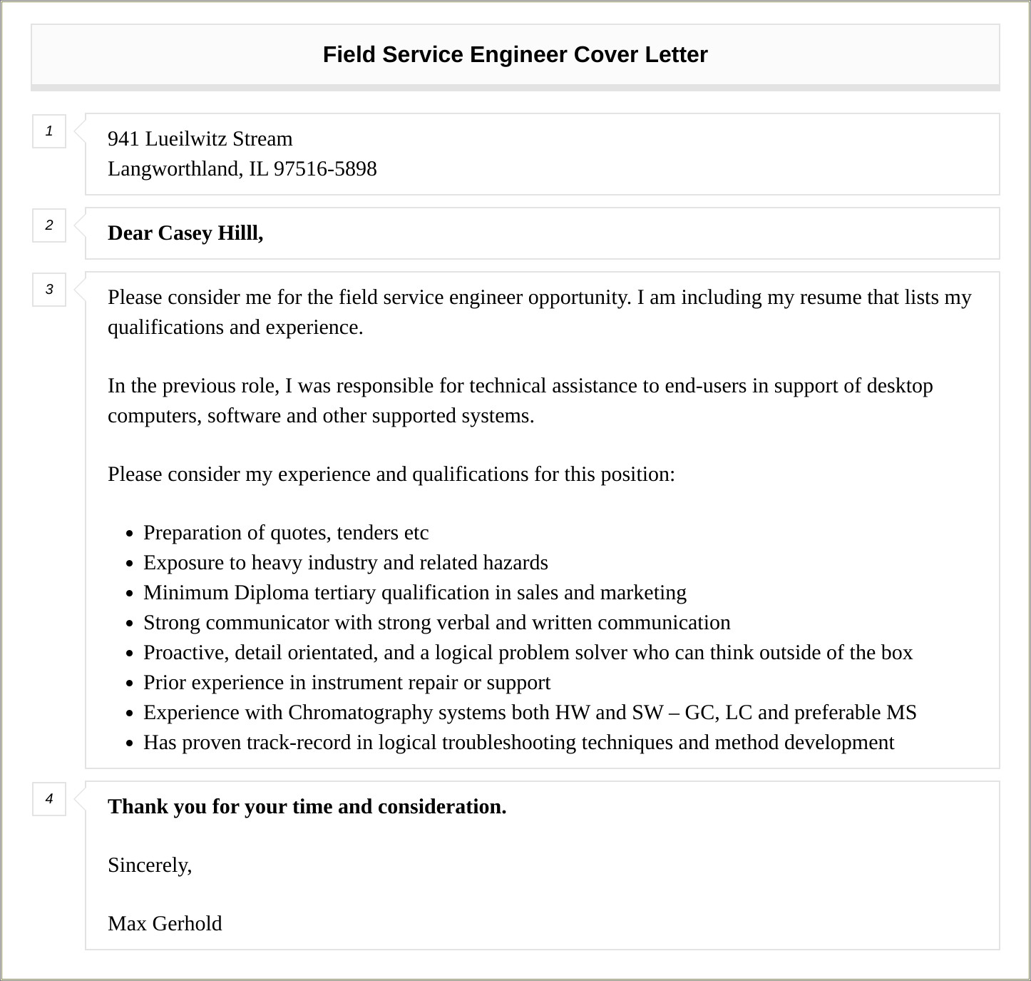 Field Service Engineer Resume Cover Letter