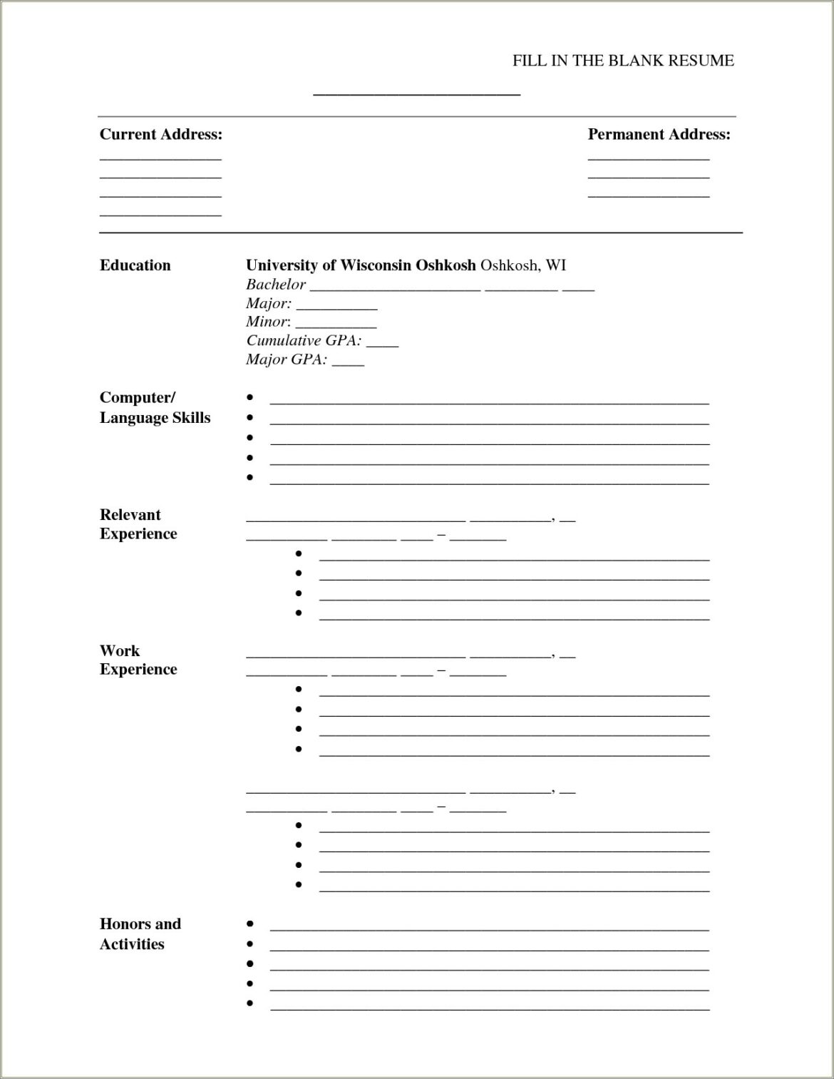 Fill In The Blank Resume Free Download