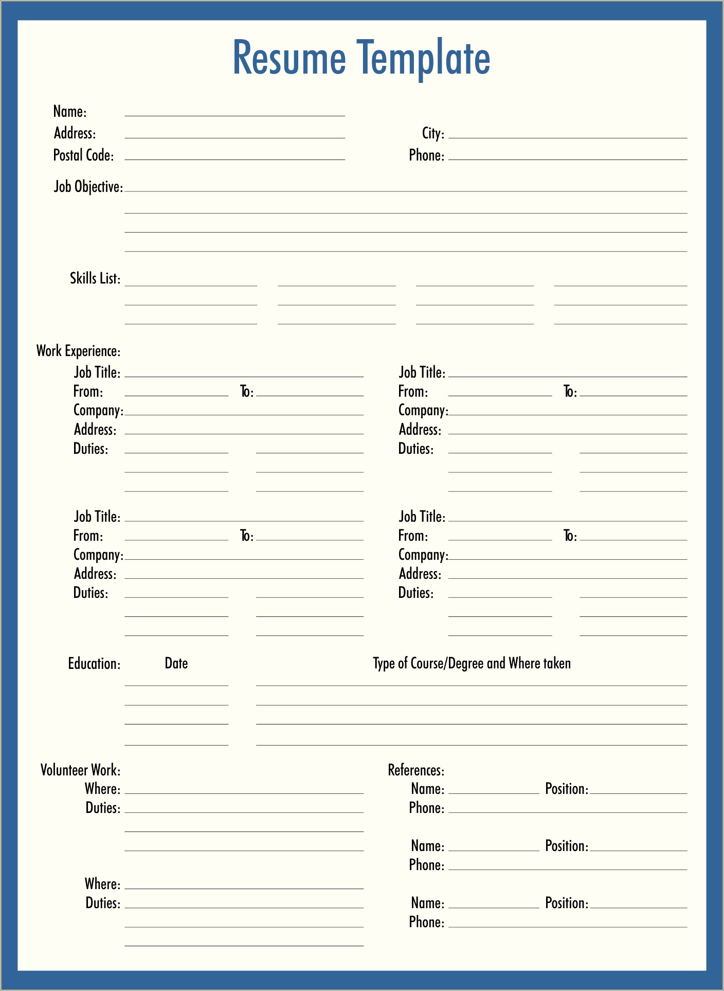 Fill Out And Print Resume For Free