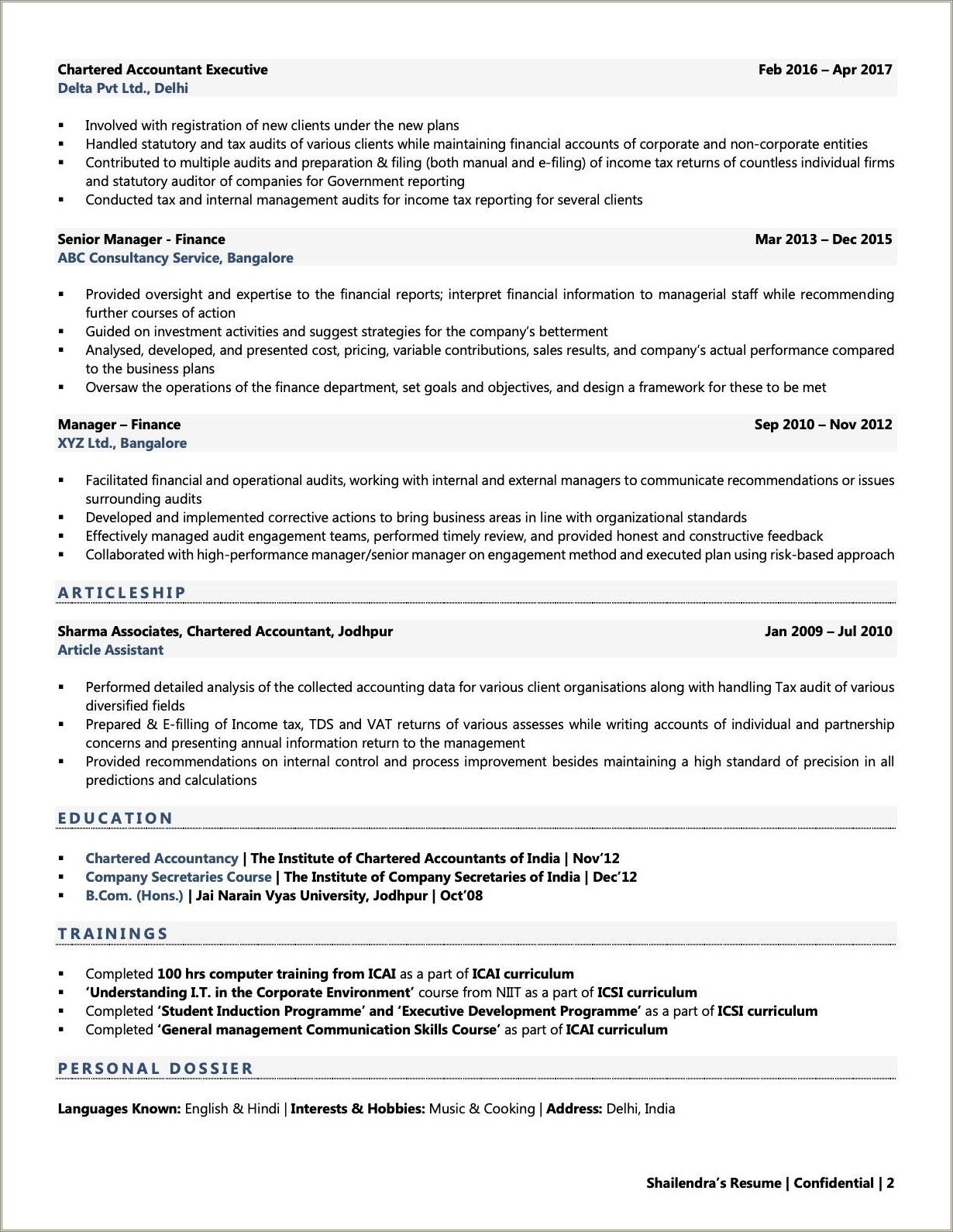 Finance Executive Resume Sample In India