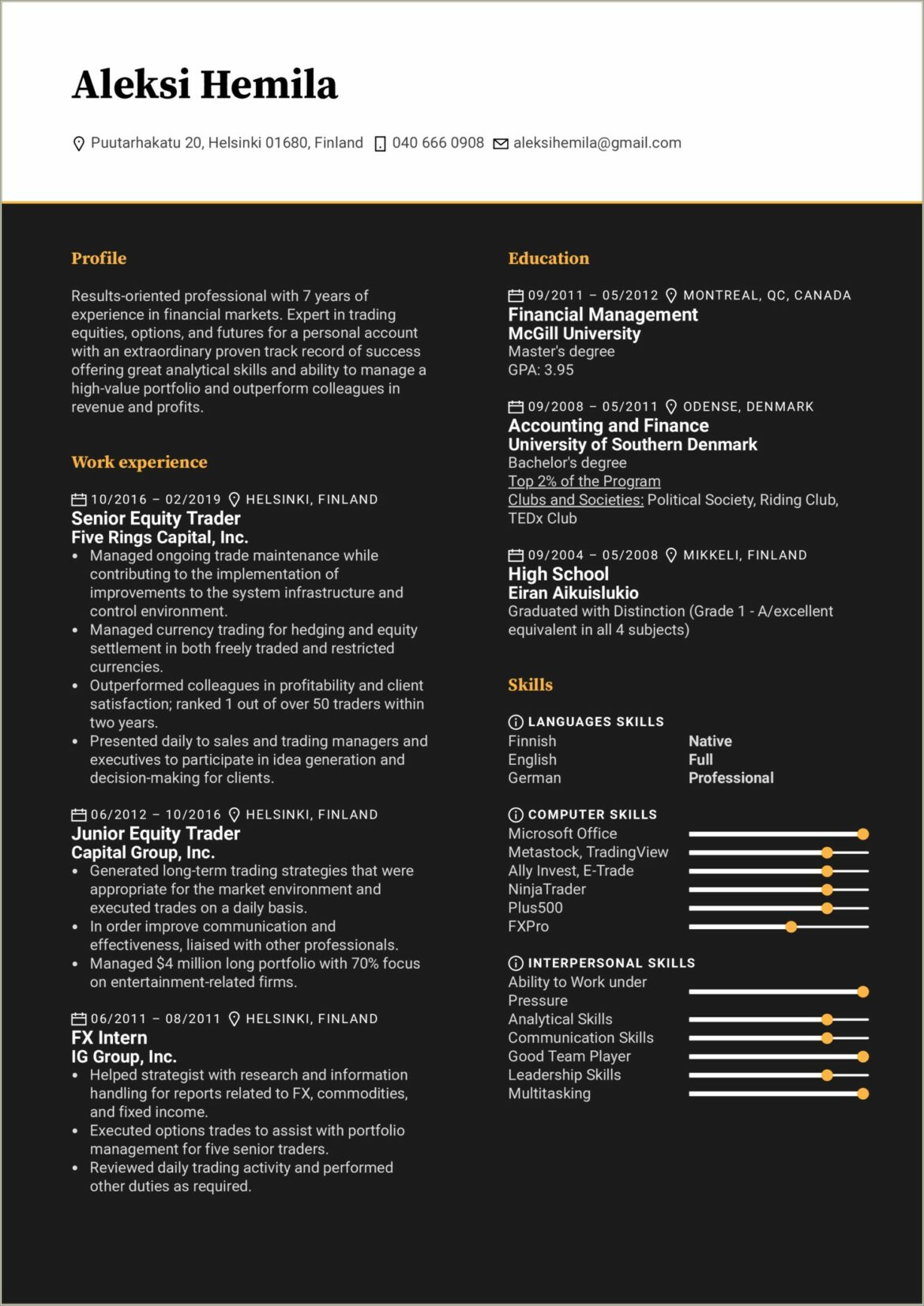 Finance Master's Degree Objective Resume