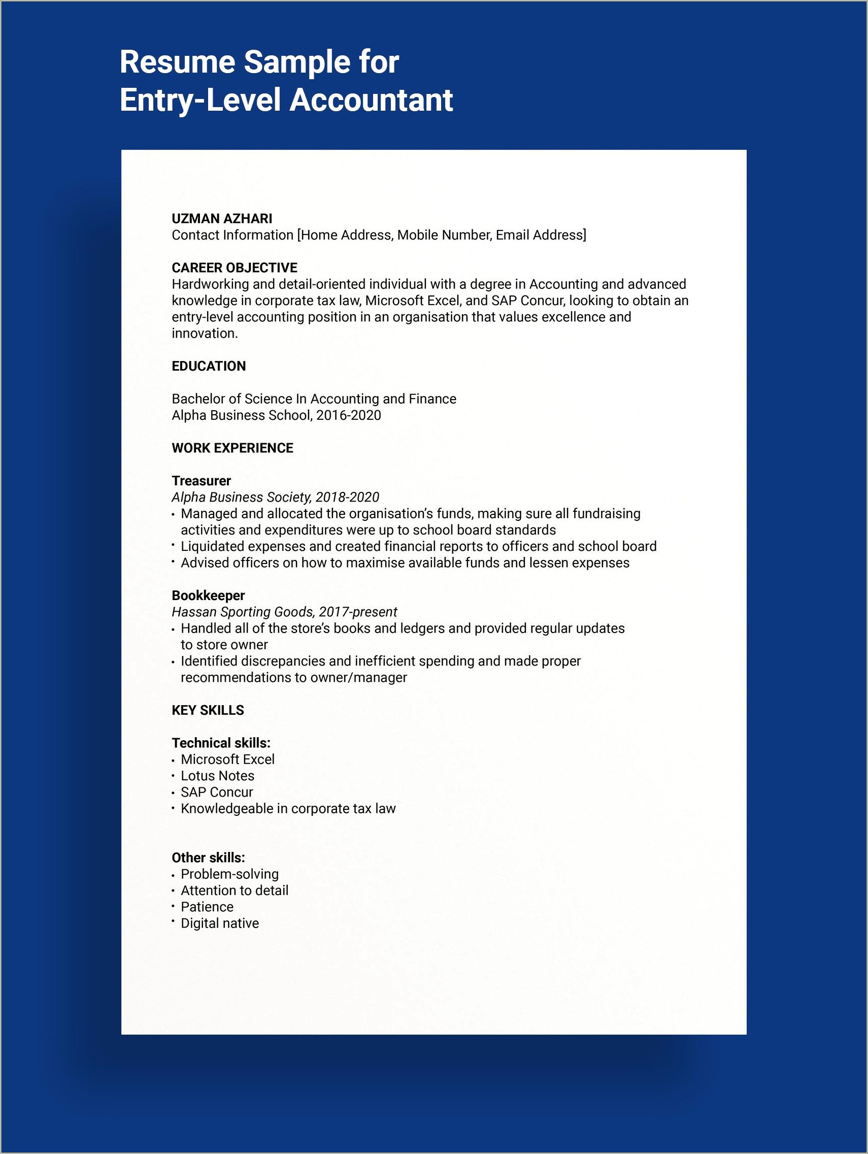 Finance Skills For Entry Level Resume