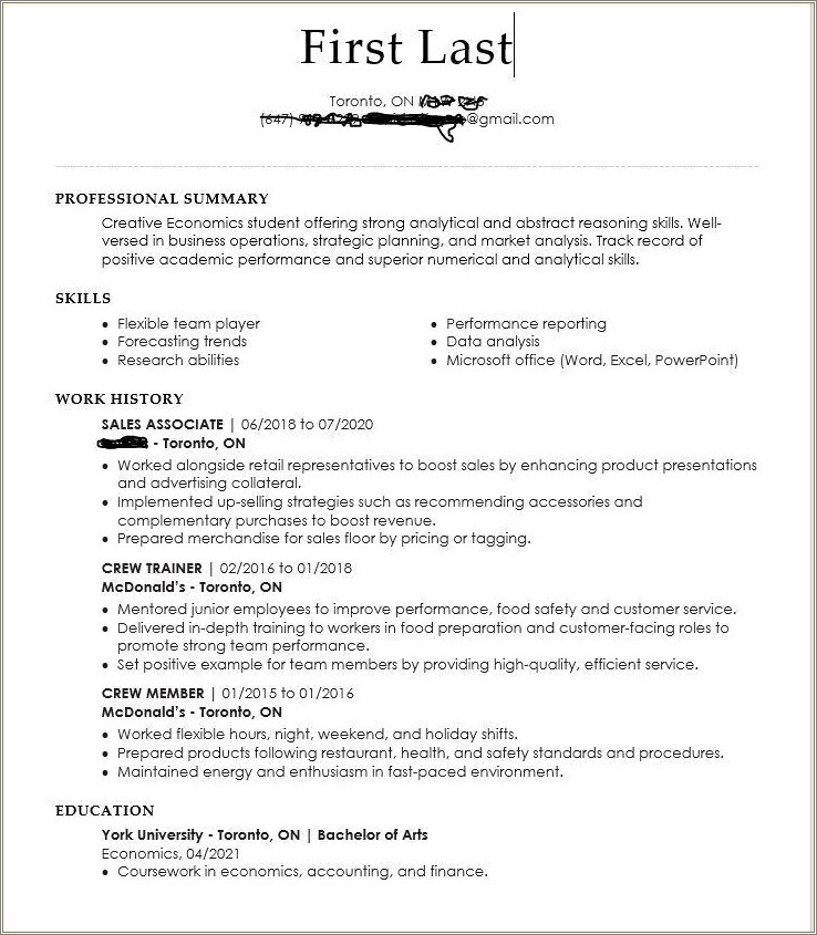 Finance Summary On Resume For Entry Level