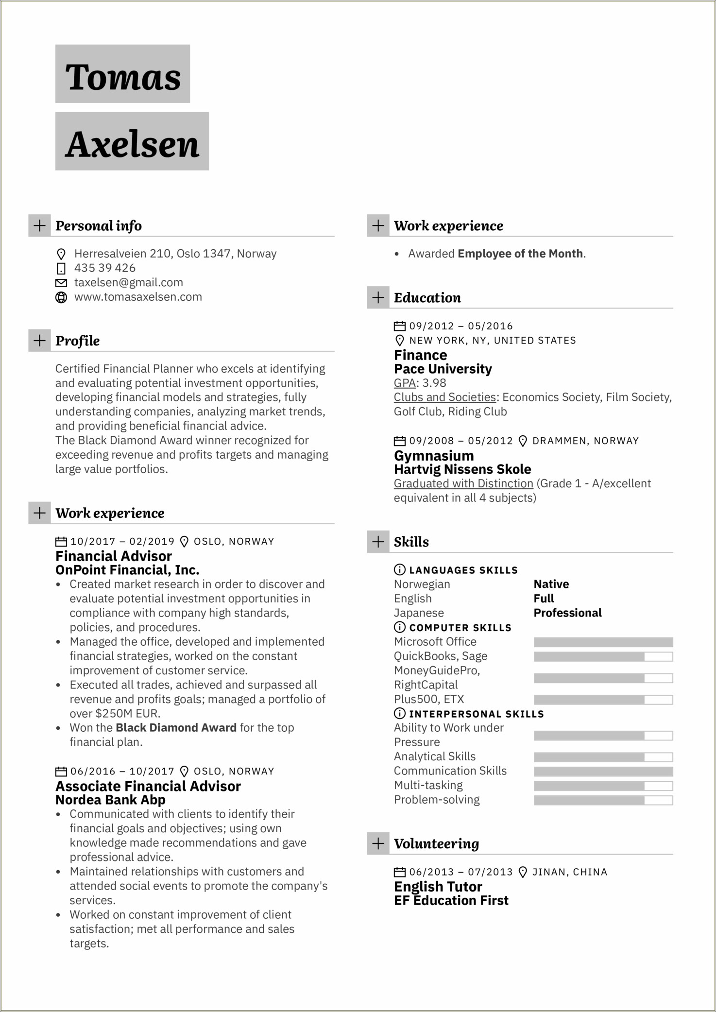 Financial Advisorintern Job Description On Resume