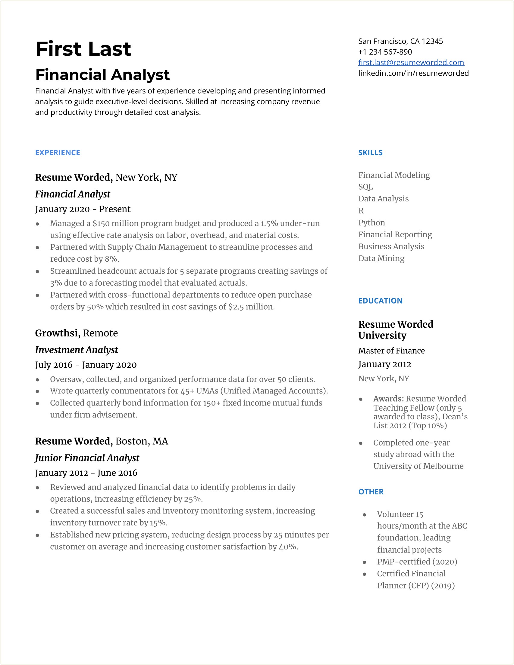 Financial And Budgets Skills For Resume