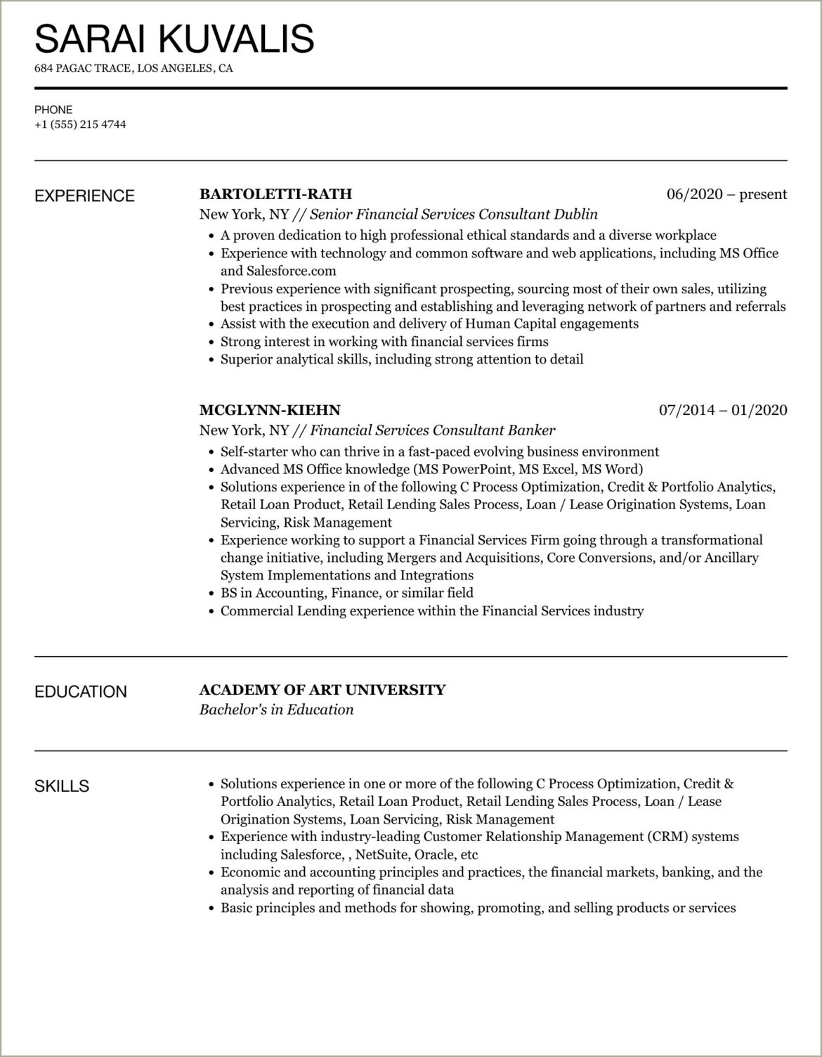 Financial Sales Consultant Iii Resume Samples