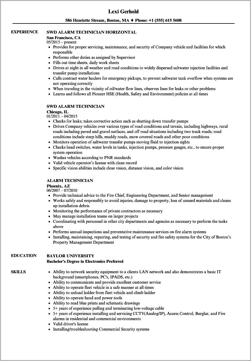 Fire Alarm Job Description For Resume