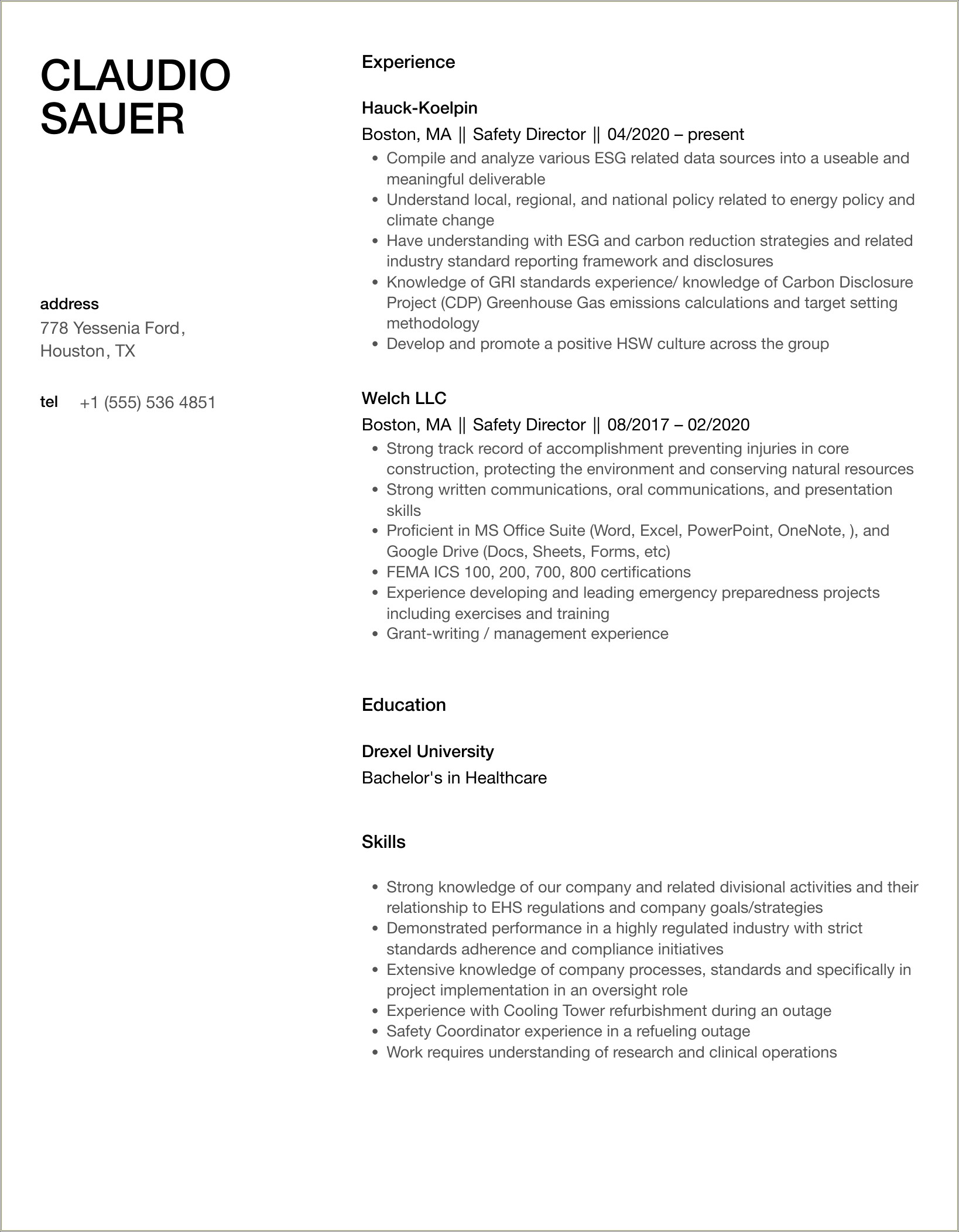 Fire And Life Safety Director Resume Professional Summary