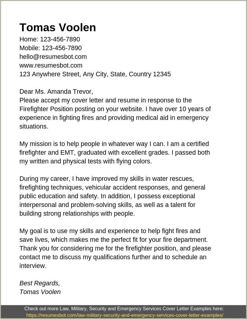 Fire Chief Resume Cover Letter Samples