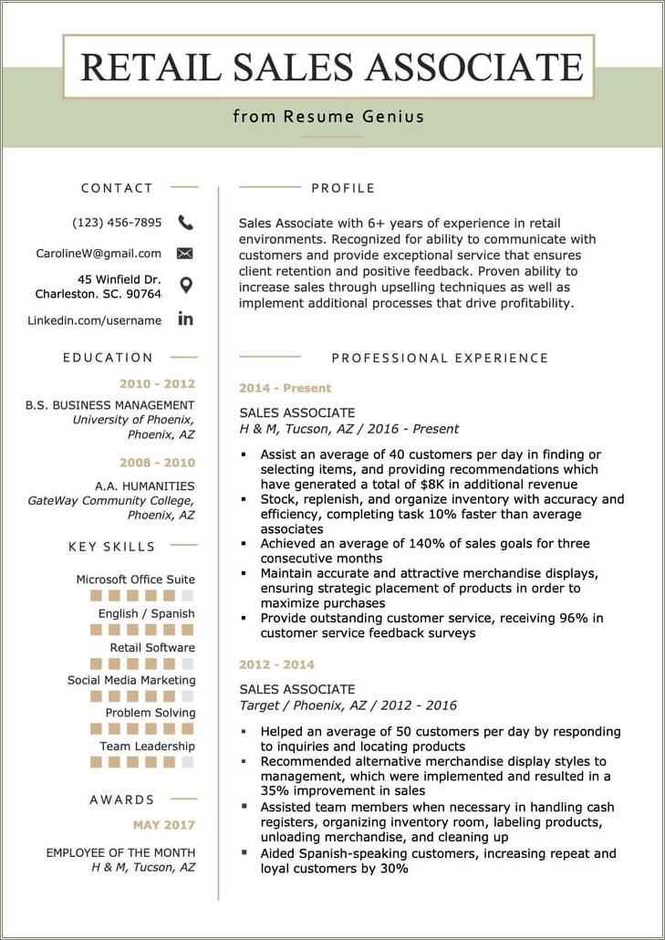 Fired From Sales Job Resume Examples