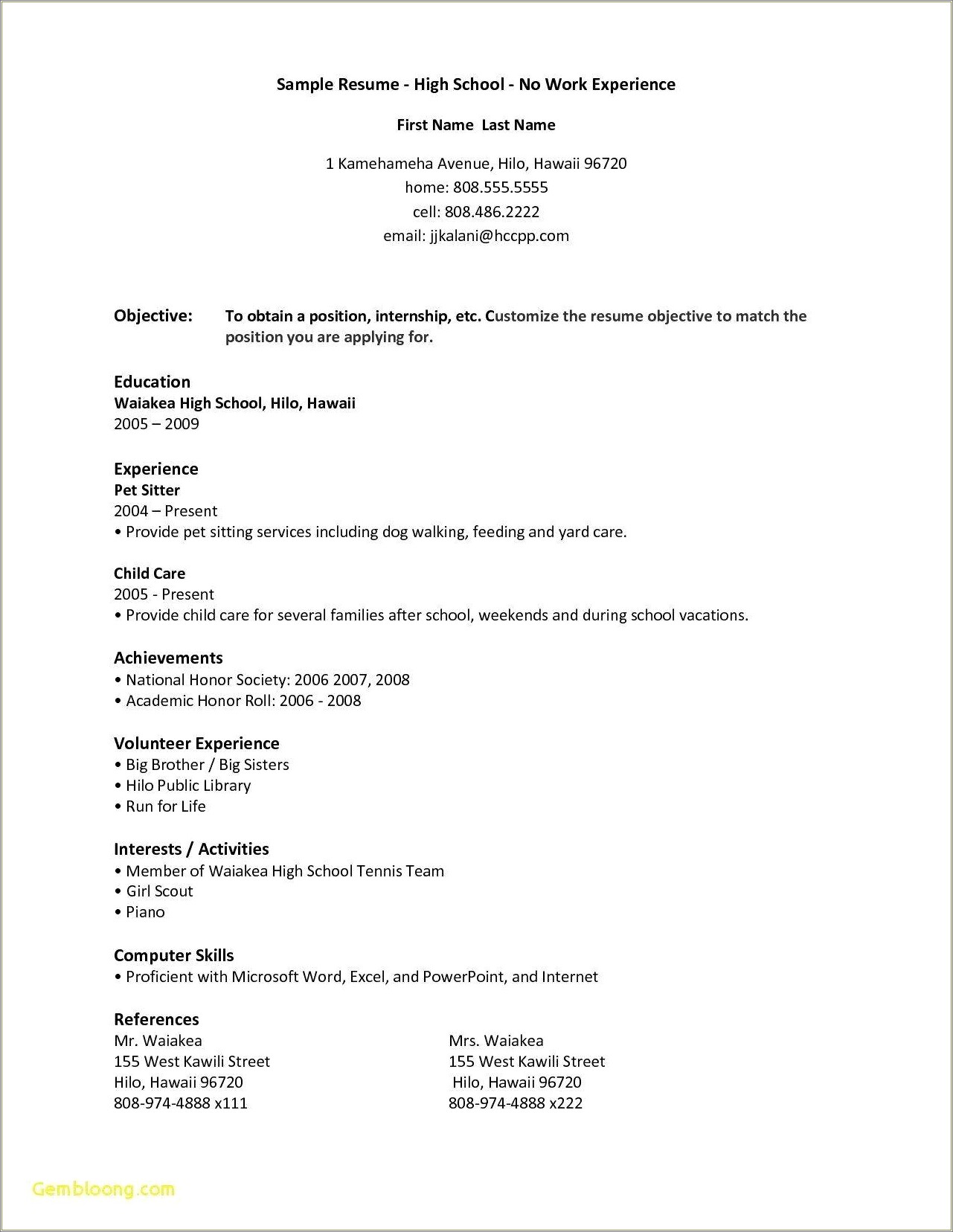 First Job First Time Resume Sample