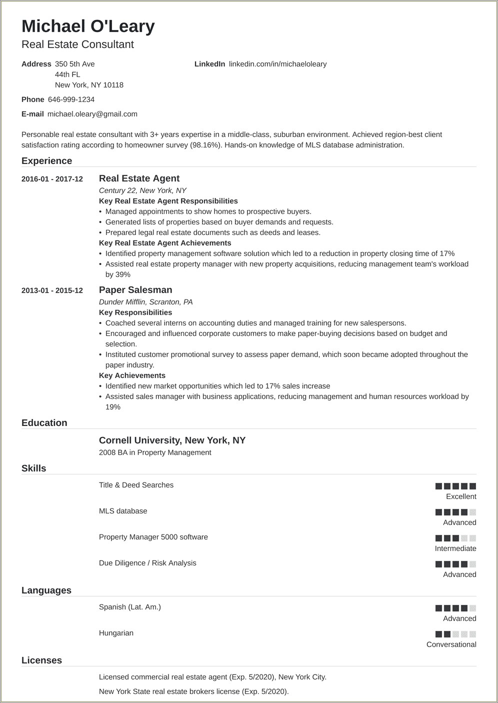 First Time Real Estate Agent Resume Example