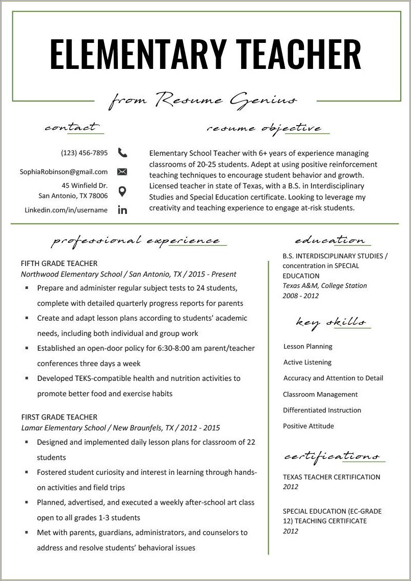 First Time Teacher Resume Template Free