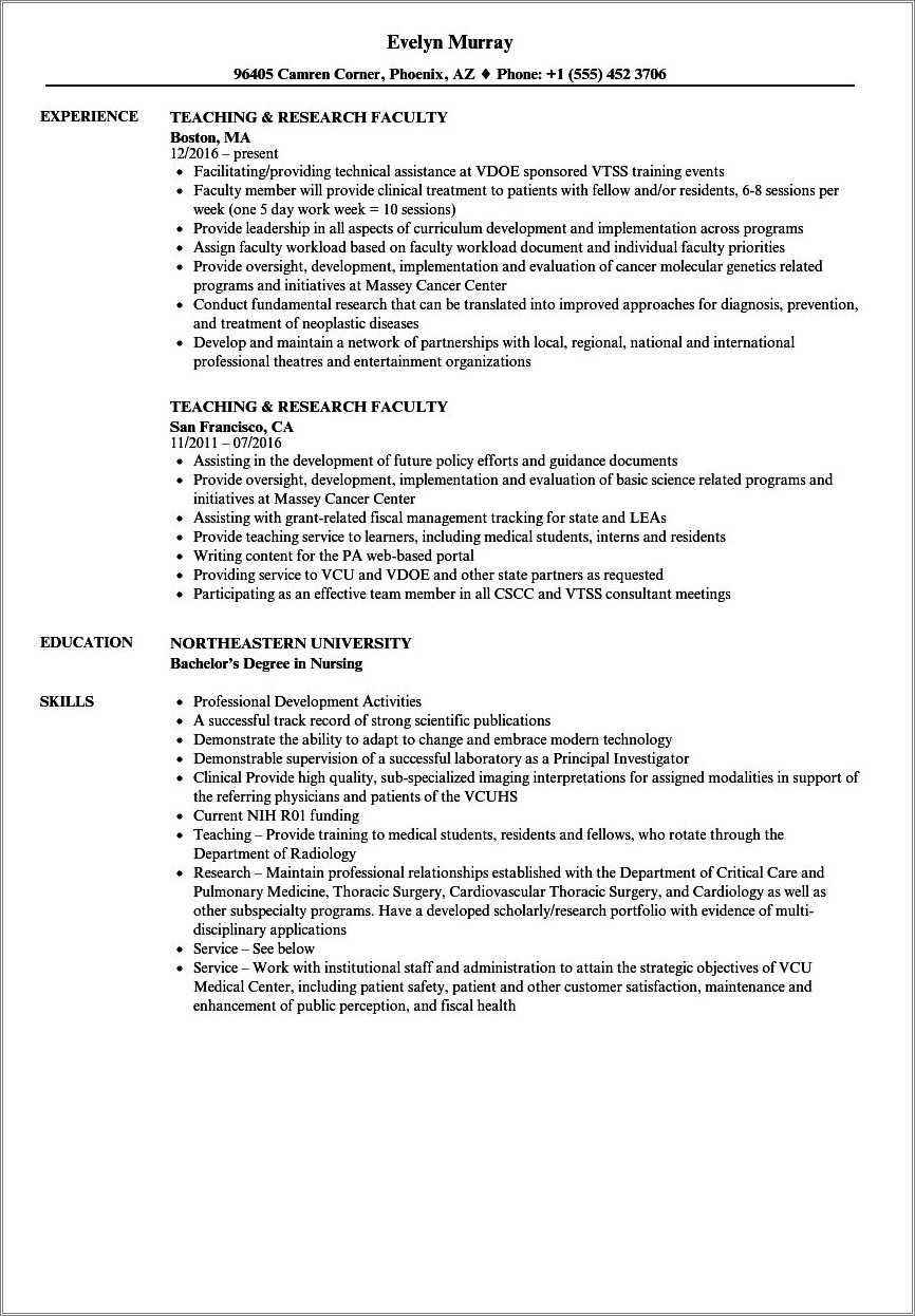 First Year Experience Faculty On Resume