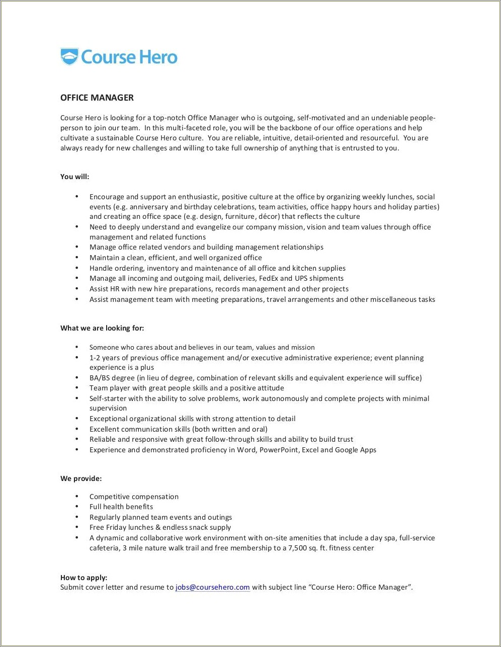 Fitness Center Manager Job Description Resume