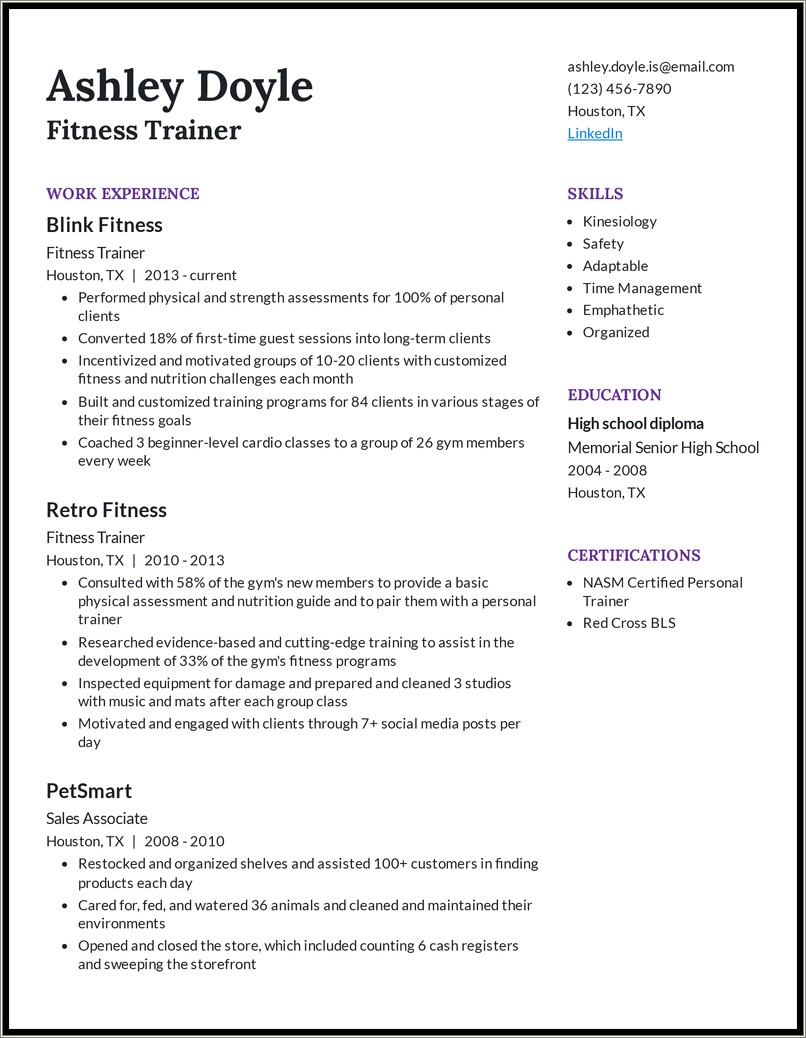 Fitness Trainer Resume With No Experience
