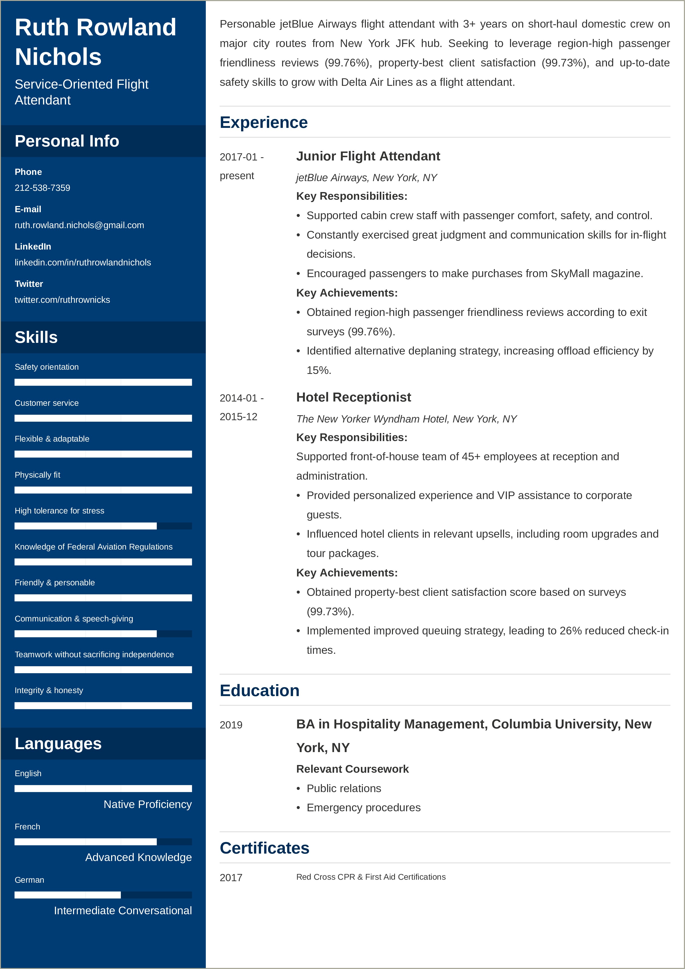 Flight Attendant Resume Template No Experience