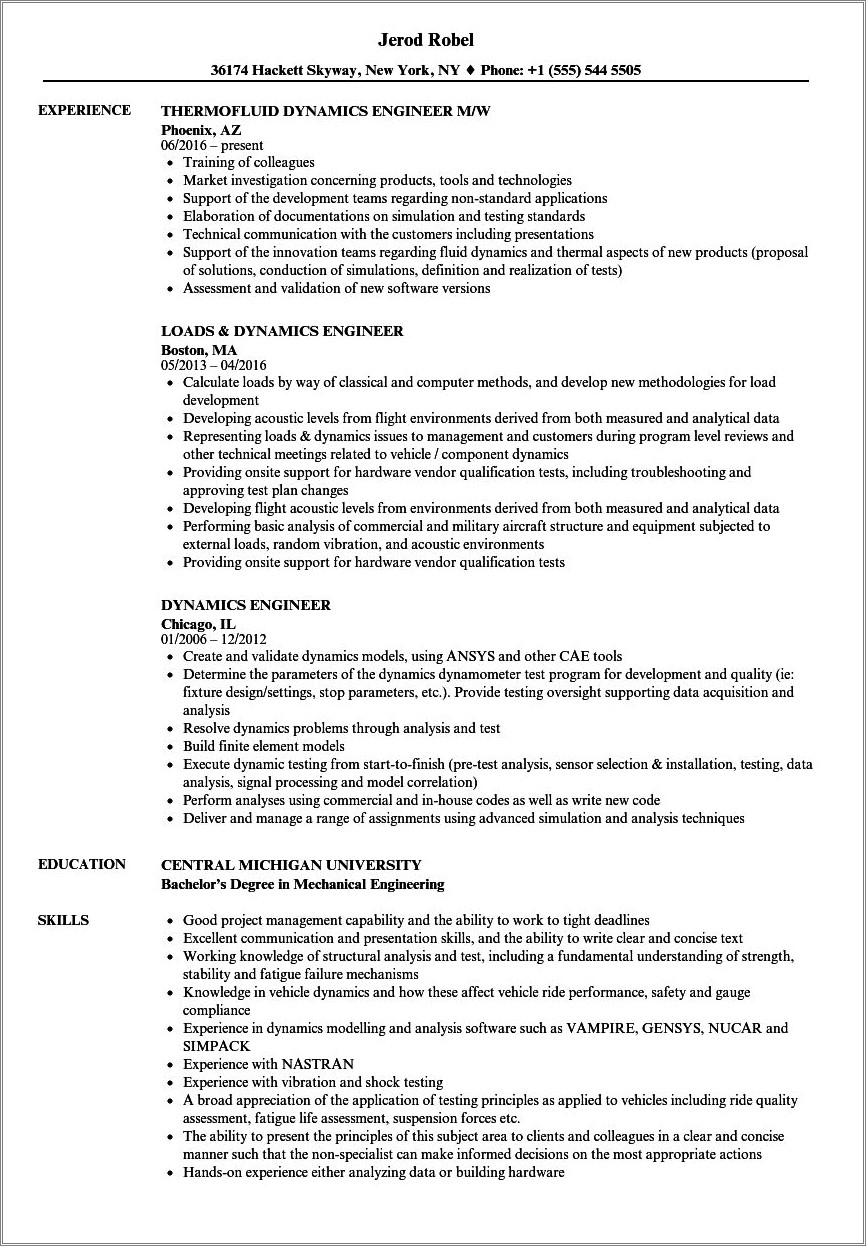 Fluid Mechanics Course Description For Resume